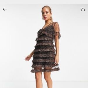 Never Fully Dressed Ruffled Layered Sheer Leopard Mini Dress